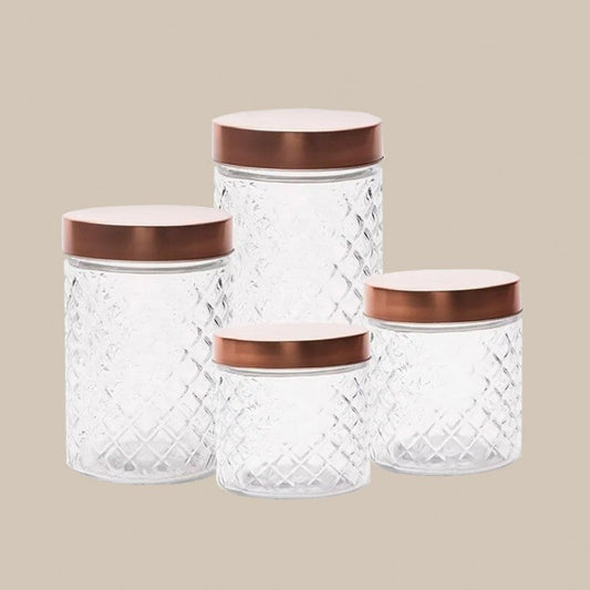 frascos de vidrio con tapa de cobre